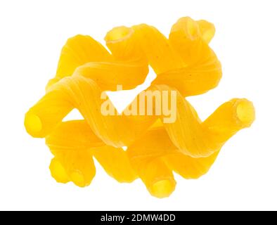 pile of several dried Cavatappi (variety of italian short pasta) close up isolated on white background Stock Photo