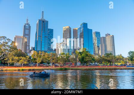 MELBOURNE, AUSTRALIA, DECEMBER 31, 2019: Cityscape of Melbourne behind Yarra river, Australia Stock Photo
