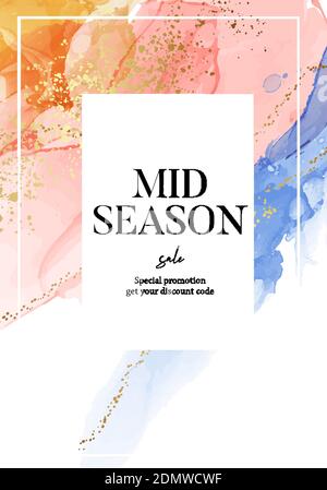 Acrylic painting background. Yeloow pink blue marble shape texture. Watercolor drawing fine art, sublimation digital paper, gold foil marbles effect. Stock Vector