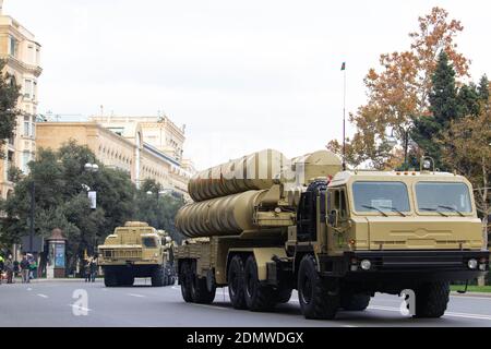 Anti-aircraft missile system SAM S-300. The Victory parade in Baku street, Azerbaijan: 10 December 2020