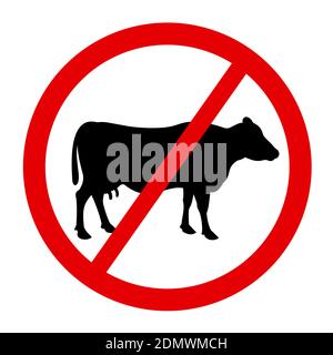 Cow, cattle, livestock and beef meat is forbidden, banned and avoided after interdiction and ban. Vector illustration. Stock Photo