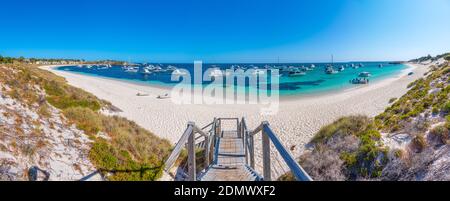 ROTTNEST ISLAND, AUSTRALIA, JANUARYB 19, 2020: Boats mooring at Longreach bay at Rottnest island in Australia Stock Photo