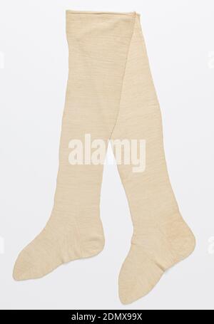 Stockings, Medium: raw silk Technique: knitting, Pair of cream-colored handknit stockings., USA, 19th century, knotted, knitted and crocheted textiles, Stockings