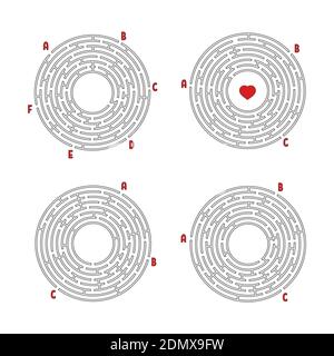 A set of round mazes. Game for kids. Puzzle for children. Labyrinth conundrum. Flat vector illustration isolated on white background. Stock Vector
