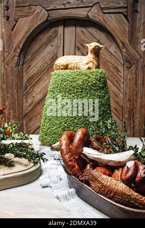 Easter lamb cake. Festive table decor Stock Photo