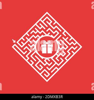 Color diamond shaped labyrinth. Game for kids. Puzzle for children. Find the right path to the gift. Labyrinth conundrum. Flat vector illustration iso Stock Vector