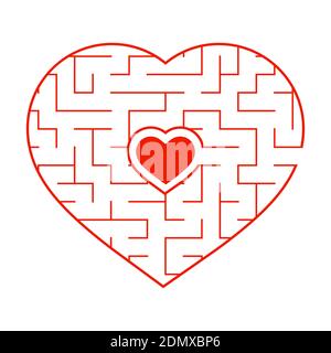 Red heart shaped labyrinth. Game for kids and adults. Puzzle for children. Labyrinth conundrum. Flat vector illustration isolated on white background. Stock Vector