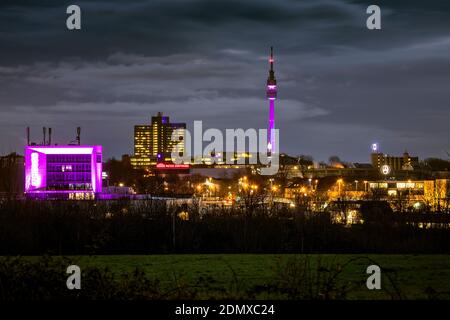 City panorama of Dortmund with Inhouse, Florian tower and Westfalenhalle Stock Photo