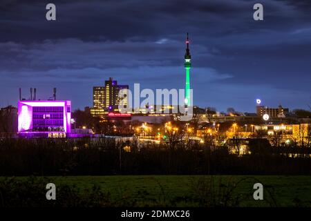 City panorama of Dortmund with Inhouse, Florian tower and Westfalenhalle Stock Photo