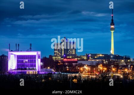 City panorama of Dortmund with Inhouse, Florian tower and Westfalenhalle Stock Photo