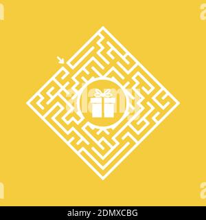 Color diamond shaped labyrinth. Game for kids. Puzzle for children. Find the right path to the gift. Labyrinth conundrum. Flat vector illustration iso Stock Vector