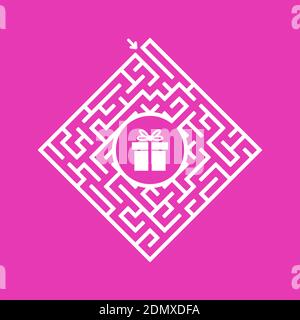 Color diamond shaped labyrinth. Game for kids. Puzzle for children. Find the right path to the gift. Labyrinth conundrum. Flat vector illustration iso Stock Vector