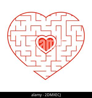 Red heart shaped labyrinth. Game for kids and adults. Puzzle for children. Labyrinth conundrum. Flat vector illustration isolated on white background. Stock Vector