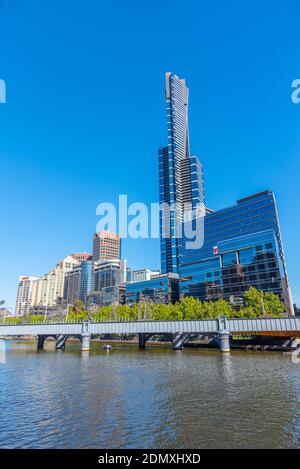 MELBOURNE, AUSTRALIA, JANUARY 1, 2020: Cityscape of Melbourne behind Yarra river, Australia Stock Photo