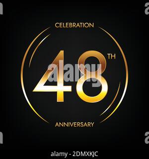 48th anniversary. Forty-eight years birthday celebration banner in bright golden color. Circular logo with elegant number design. Stock Vector