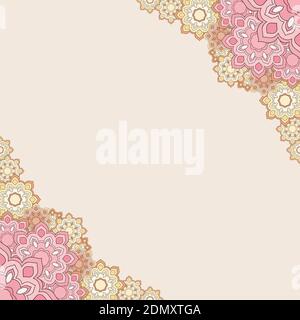 Color angular geometric floral frame on a beige background Stock Vector