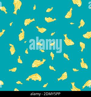 seamless pattern goldfish on a green background. Stock Vector