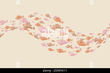 seamless pattern colored fish on beige background Stock Vector