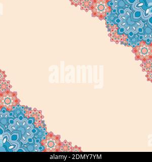 Color angular geometric floral frame on a beige background Stock Vector