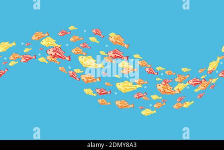 seamless pattern colored fish on blue background Stock Vector