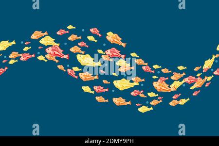 seamless pattern colored fish on blue background Stock Vector