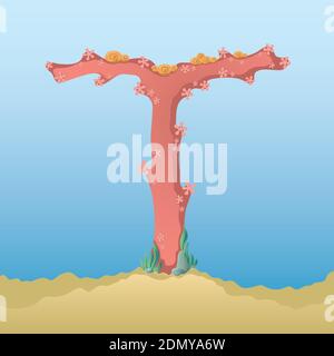 Marine alphabet. Illustration of a letter T under water. Stock Vector