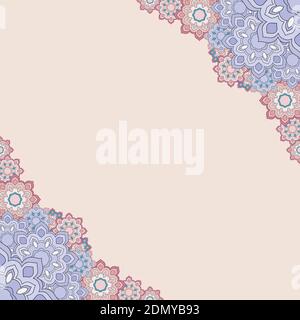 Color angular geometric floral frame on a beige background Stock Vector