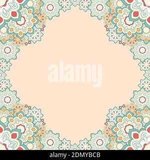 Abstract decorative frame of flowers on a beige background Stock Vector