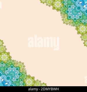 Color angular geometric floral frame on a beige background Stock Vector