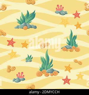 Sea seamless pattern on a beige background Stock Vector