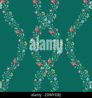 seamless wavy floral pattern on green background Stock Vector