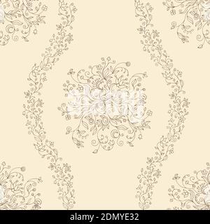 seamless wavy floral pattern on a beige background Stock Vector