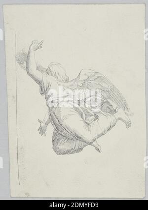 Flying Angel, Pen and black ink on rough paper, Vertical