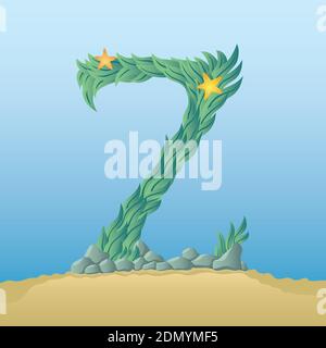 Marine alphabet. Illustration of a letter Z under water. Stock Vector