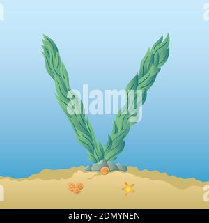 Marine alphabet. Illustration of a letter V under water. Stock Vector