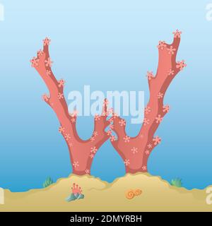 Marine alphabet. Illustration of a letter W under water. Stock Vector