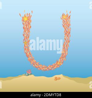 Marine alphabet. Illustration of a letter U under water. Stock Vector