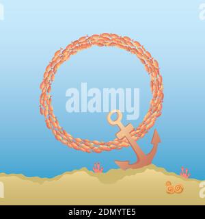 Marine alphabet. Illustration of a letter Q under water. Stock Vector