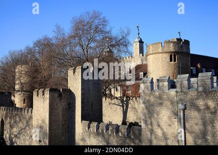 The Tower of London England UK built by William The Conqueror in 1078 and is a Norman fort  on the River Thames and a popular travel destination touri Stock Photo