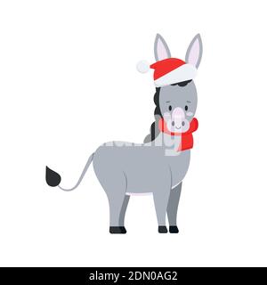Cute christmas donkey vector icon isolated on white background. Stock Vector