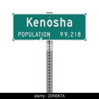 Vector illustration of the Kenosha Population green road sign Stock Vector