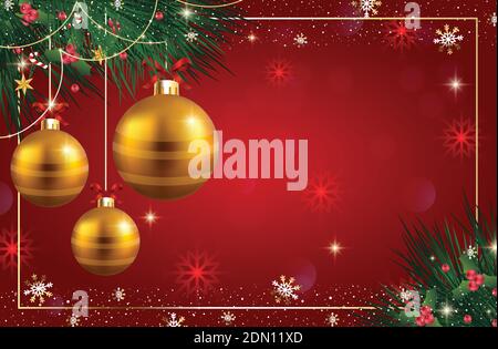 Christmas vector illustration with snowflakes and sparkles on red gradient background. Elegant and beautiful Christmas banner with empty space. Stock Vector