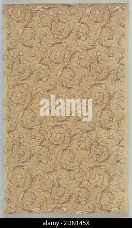 Sidewall, Machine-printed paper, liquid mica, On gray ground, allover scrolled vines in white and browns., USA, 1905–1915, Wallcoverings, Sidewall Stock Photo