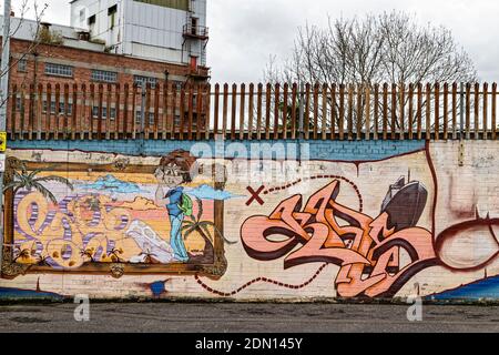 Belfast, Northern Ireland. 1st May, 2016. Graffiti and street art on May 1, 2016 in Belfast, Northern Ireland, UK. Stock Photo