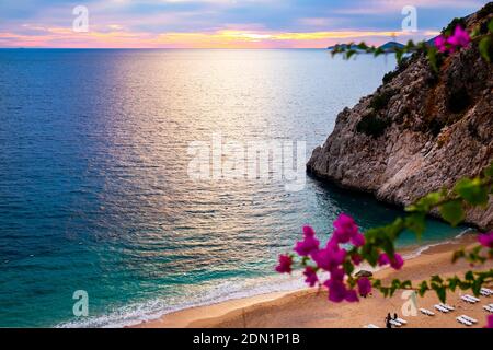 Beautiful sunset in Kaputas beach on mediterranean sea, Turkey Stock Photo