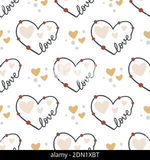 Seamless pattern with hearts. Valentines cute cartoon boho design. Love backdrop ornament. Stock Vector