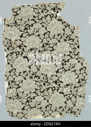 Sidewall, Machine-printed, White and gray flowers against a black ground., possibly USA, 1870–80, Wallcoverings, Sidewall Stock Photo