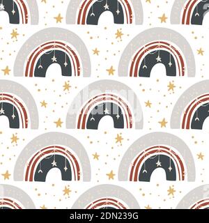 Boho rainbow seamless pattern. Baby vector illustration with star. Cute creativescandinavian kids print. Stock Vector