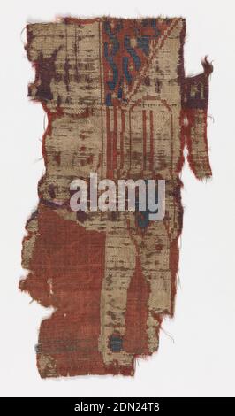 Fragment, Medium: silk Technique: compound weft twill (samite), Portion of a lion in tan on a red ground., Near East, 12th century, woven textiles, Fragment Stock Photo