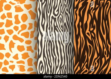 animal skin seamless patterns in set Stock Vector
